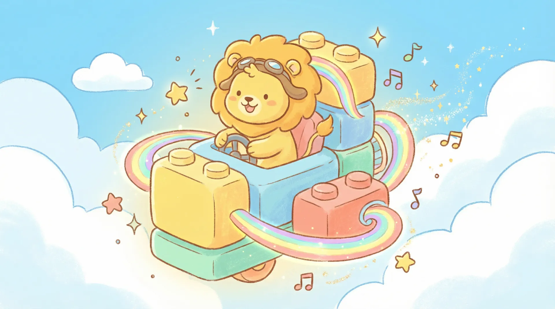 亲子时光机 - 黄动漫 欢迎页，小狮子驾驶时光机穿越云朵